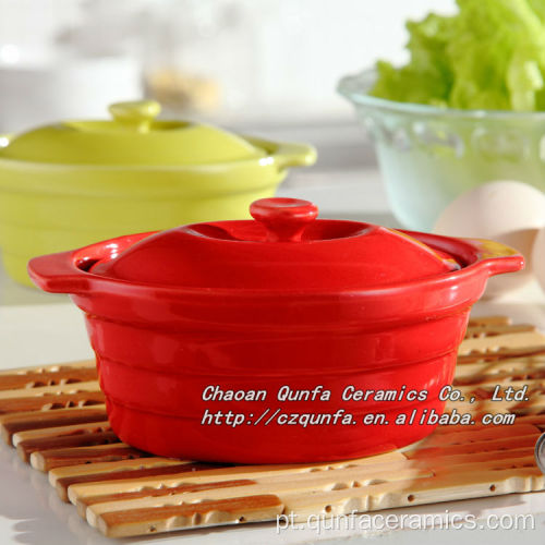 Roundearthenware cozinhar panela com tampa e alça QF-011